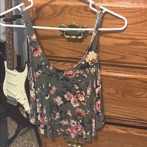 Army green floral tank top